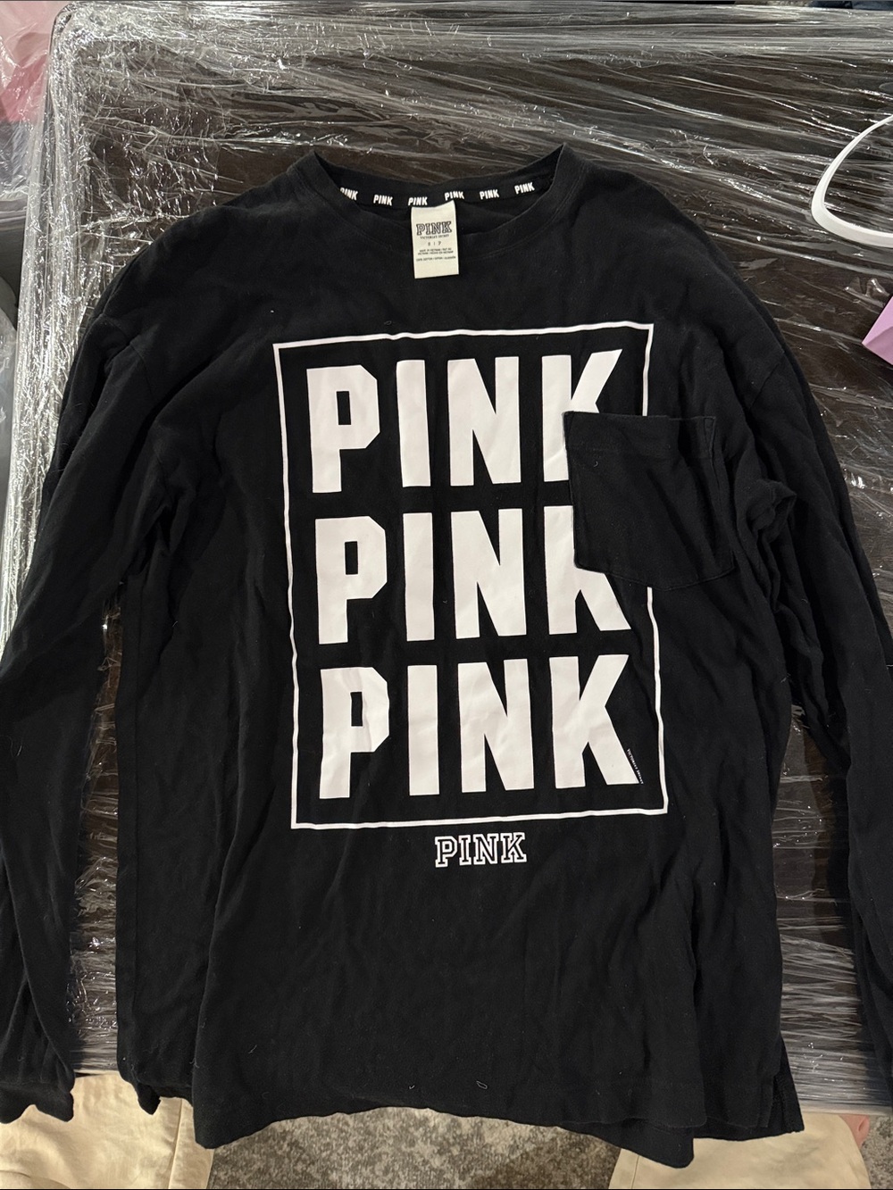 PINK Victoria's Secret Black Long Sleeve Tee with White Logo